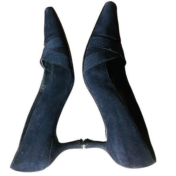 Stuart Weitzman Navy Blue Suede Leather Pointed Toe Kitten Heel Pump 8 W 8.5 - Picture 11 of 13